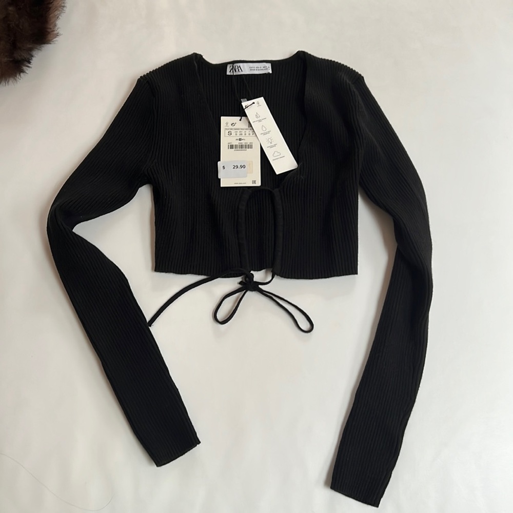 Zara cropped tie sweater NWT